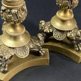 Pair of gilt and chiseled bronze candlesticks from the Restoration period