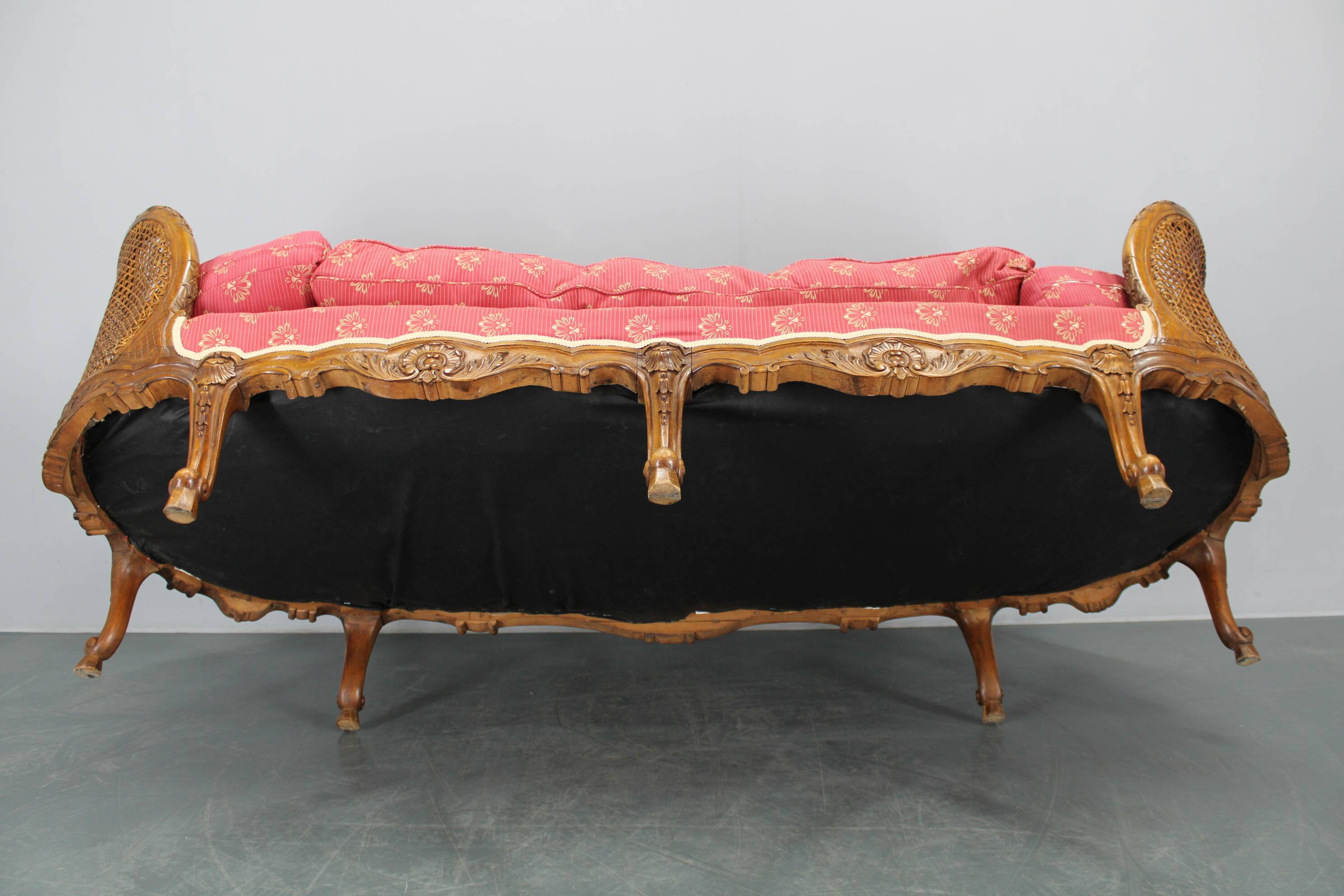 Antique Carved Sofa with Cane Sides , Czechoslovakia