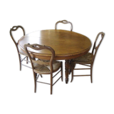 Table Louis Philippe - 4 walnut mulched chairs