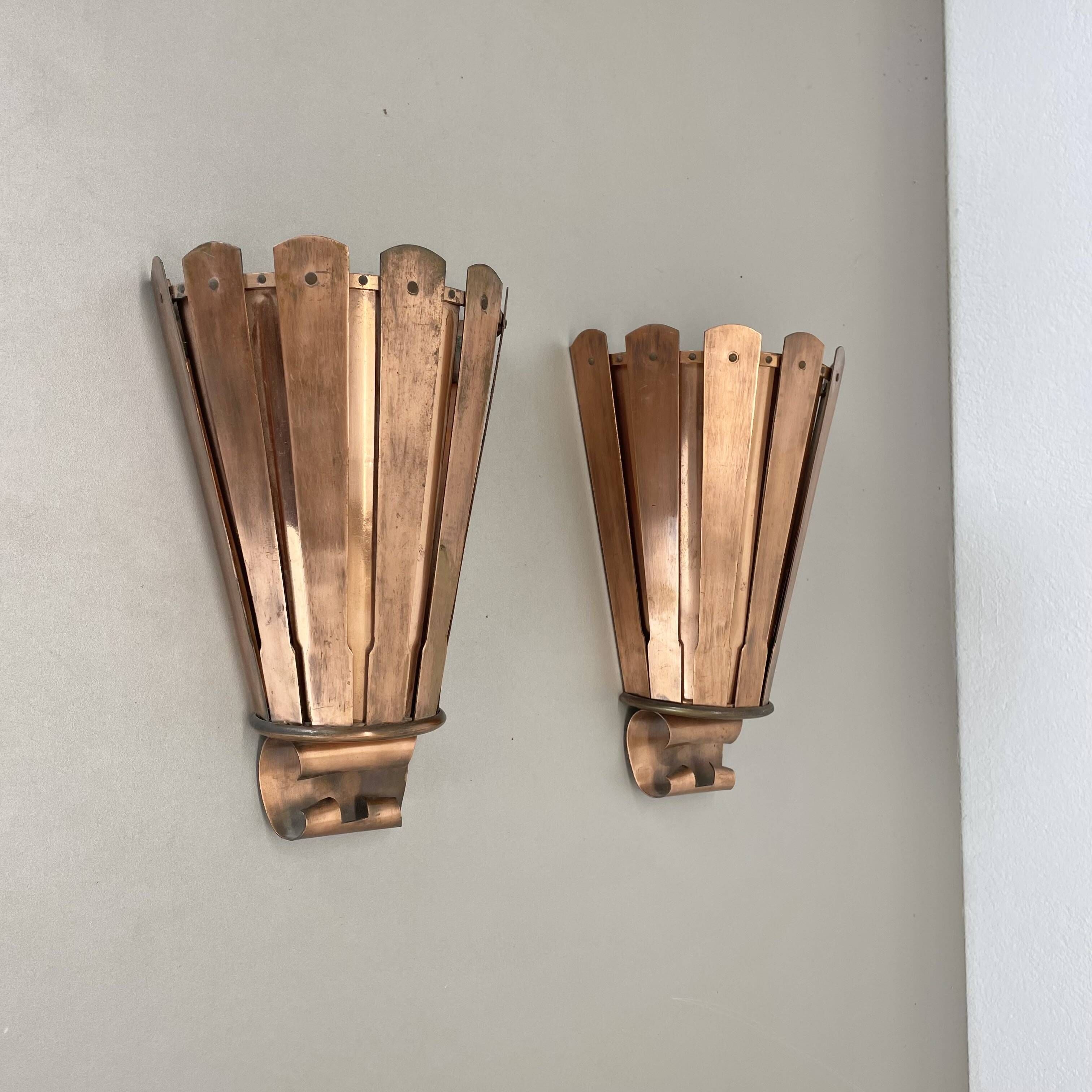 set of 2 copper 25cm Gio Ponti Style Theatre Wall Light Sconces, Italy 1950