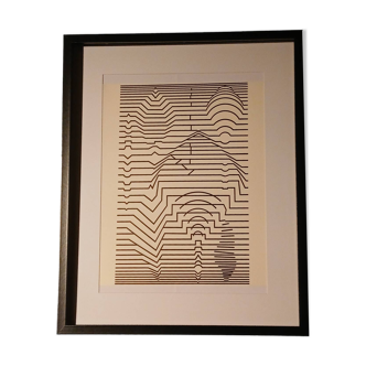 Tableau Vintage Art Optique - Victor Vasarely - Cadre 40x40cm