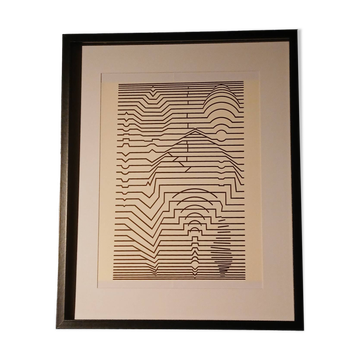 Tableau Vintage Art Optique - Victor Vasarely - Frame 40x40cm