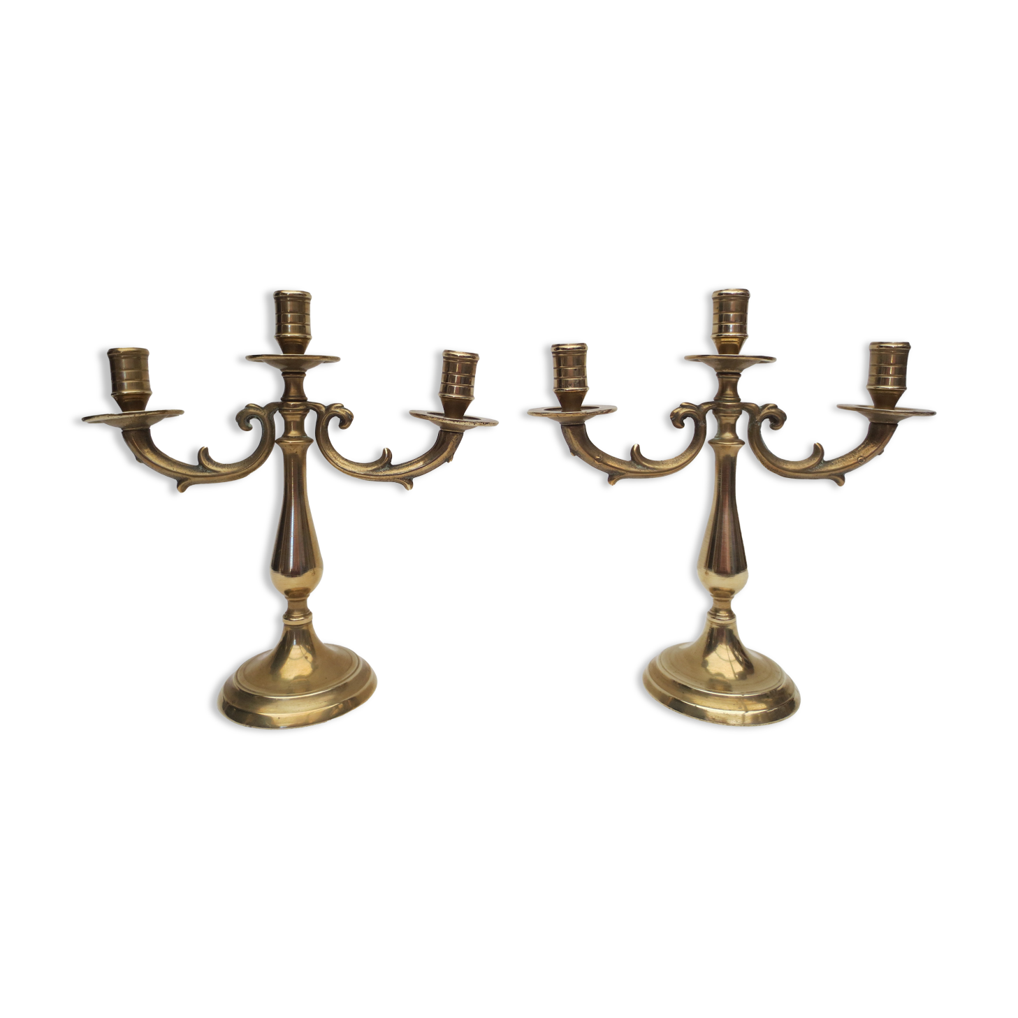 Pair of old brass candlesticks 3 branches