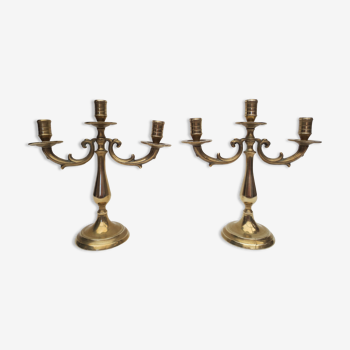 Pair of old brass candlesticks 3 branches