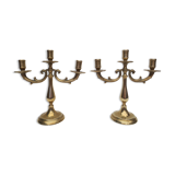 Pair of old brass candlesticks 3 branches
