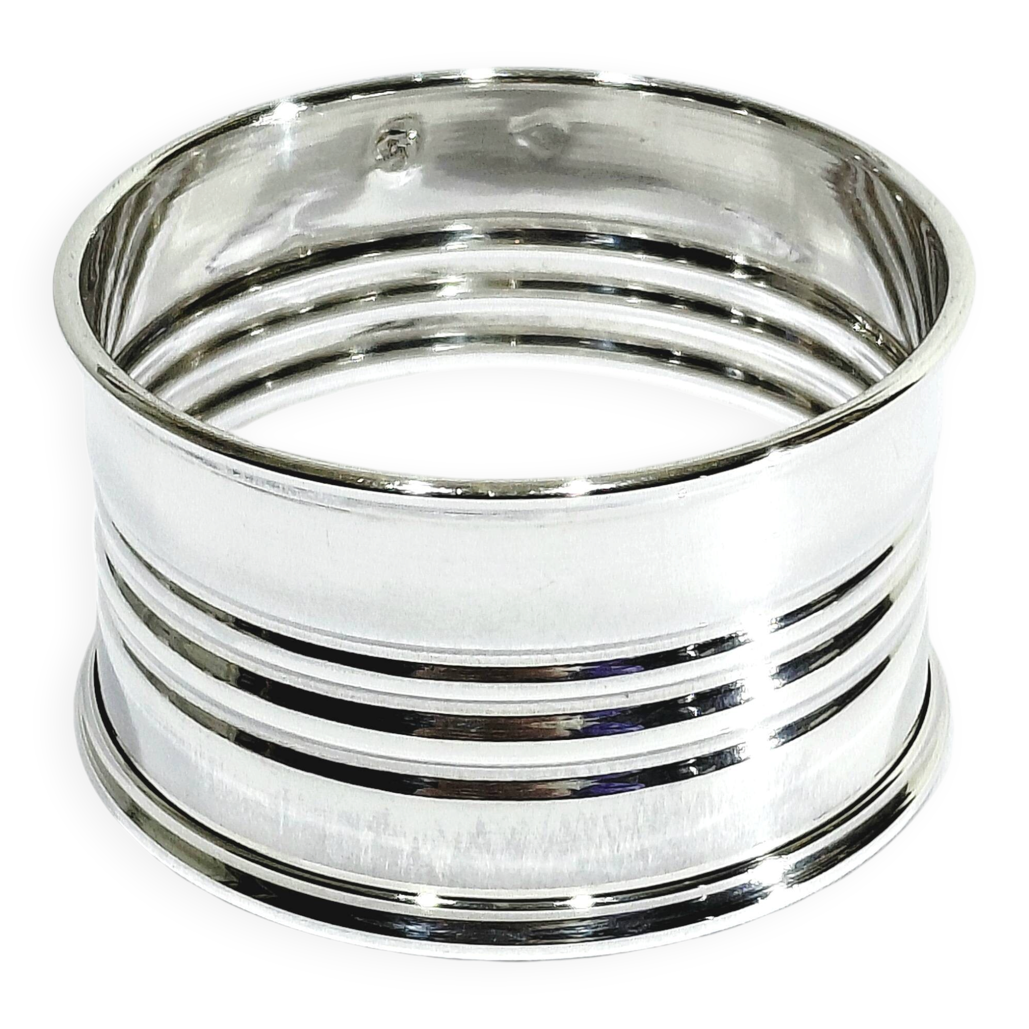 Round Silver Napkin Ring with Striped Decoration