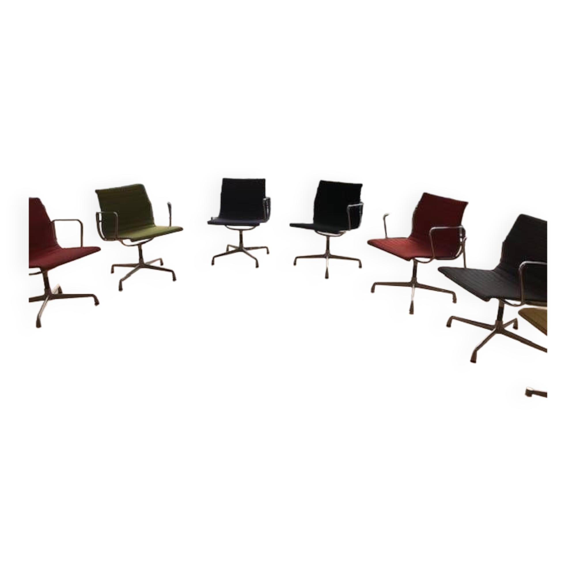 7 armchairs, 1 Charles & Ray Eames chair