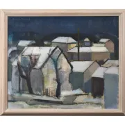 Original Swedish Oil on Canvas – "Winter Night in the City" by Helmer Forslund – Signed – Vintage and Framed – 45 × 37 cm (17.7" × 14.6")