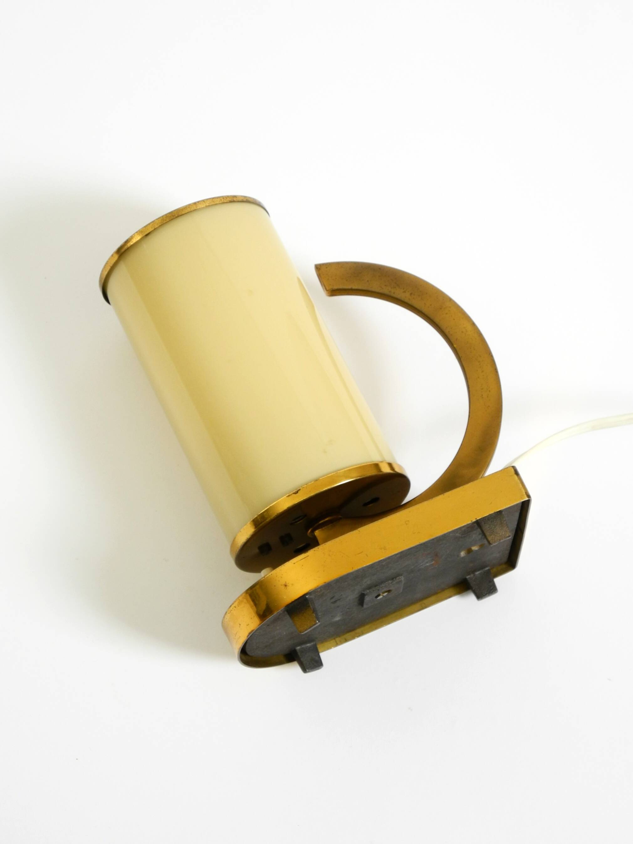 Rare and beautiful 1940s brass table lamp with opal glass shade