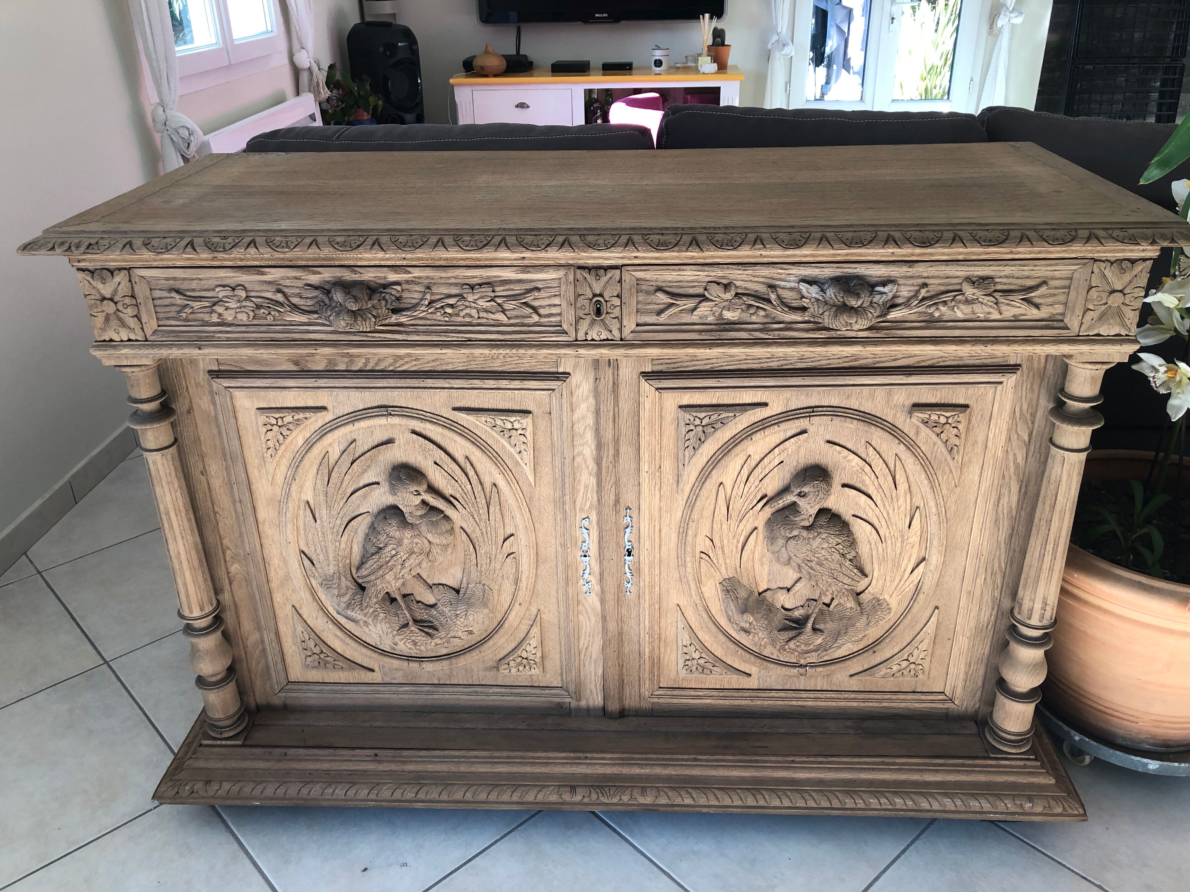 Antique carved and sandblasted sideboard