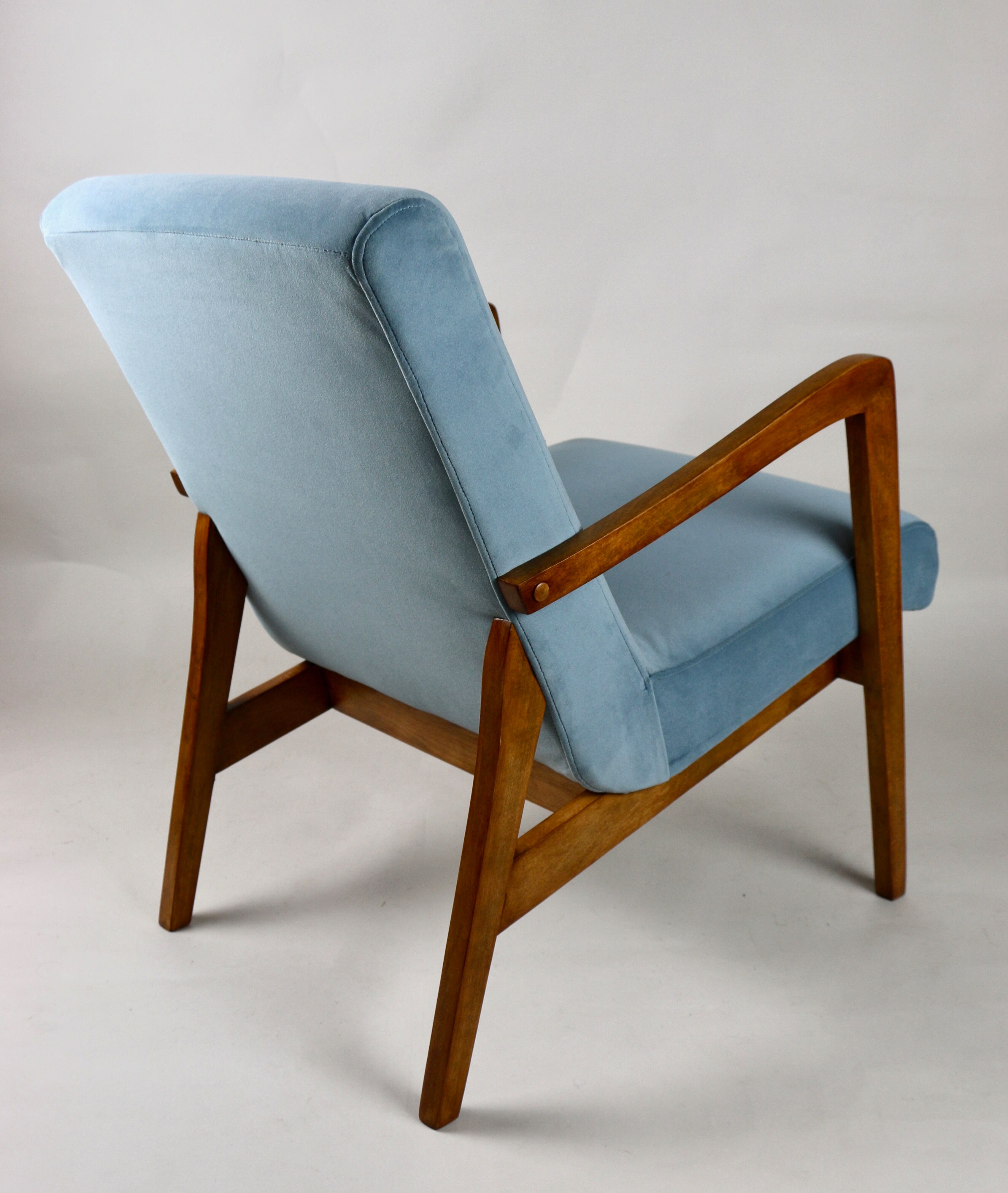 Vintage blue grey velvet lounge chair, 1970s