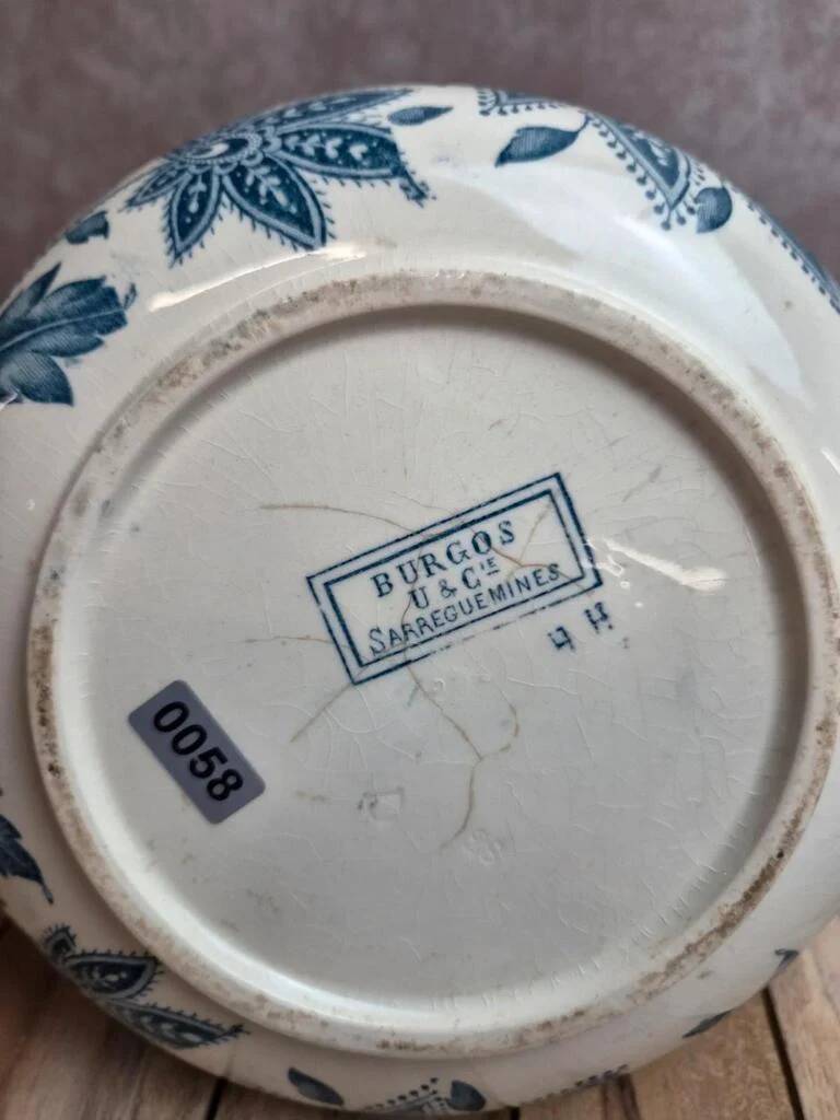 Small chubby jug Sarreguemines Burgos – old blue and white earthenware