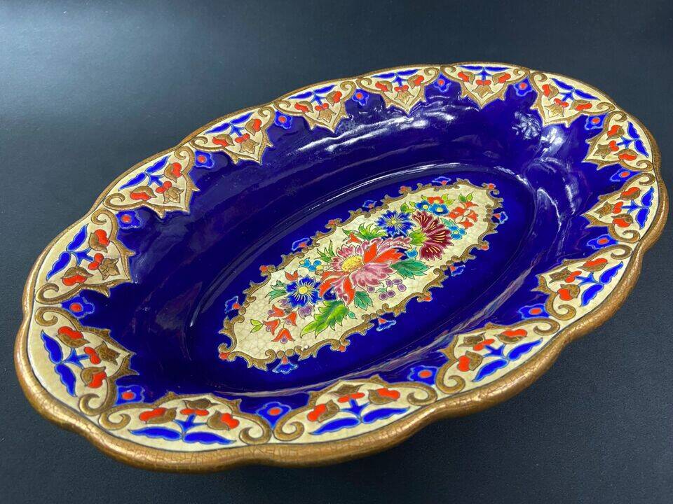 Oblong hollow dish in Longwy earthenware MP Chevallier Renaissance