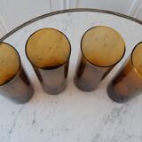 Set of 4 amber glass glasses with thick bottoms 70s