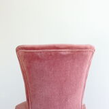 Vintage toad armchair in pink velvet with fringes, 50s/60s