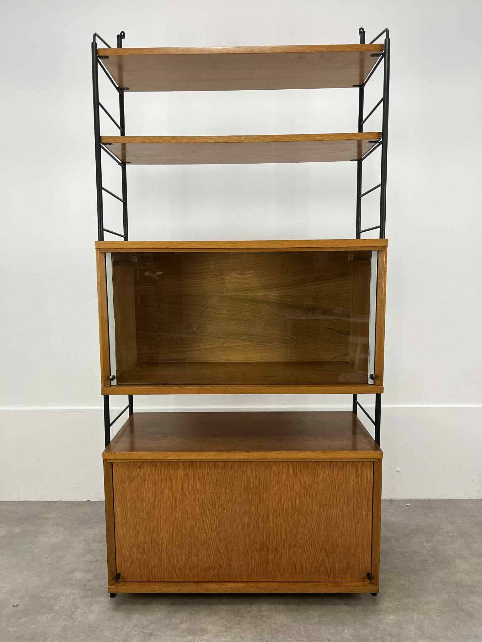Modular shelf from the 1950s, wood and metal, vintage.