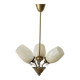 Paavo Tynell for Idman OY, 3-arm chandelier in brass and glass, mid-century, 1940s.