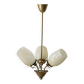 Paavo Tynell pour Idman OY, lustre 3 bras en laiton et verre, milieu du siècle, années 1940