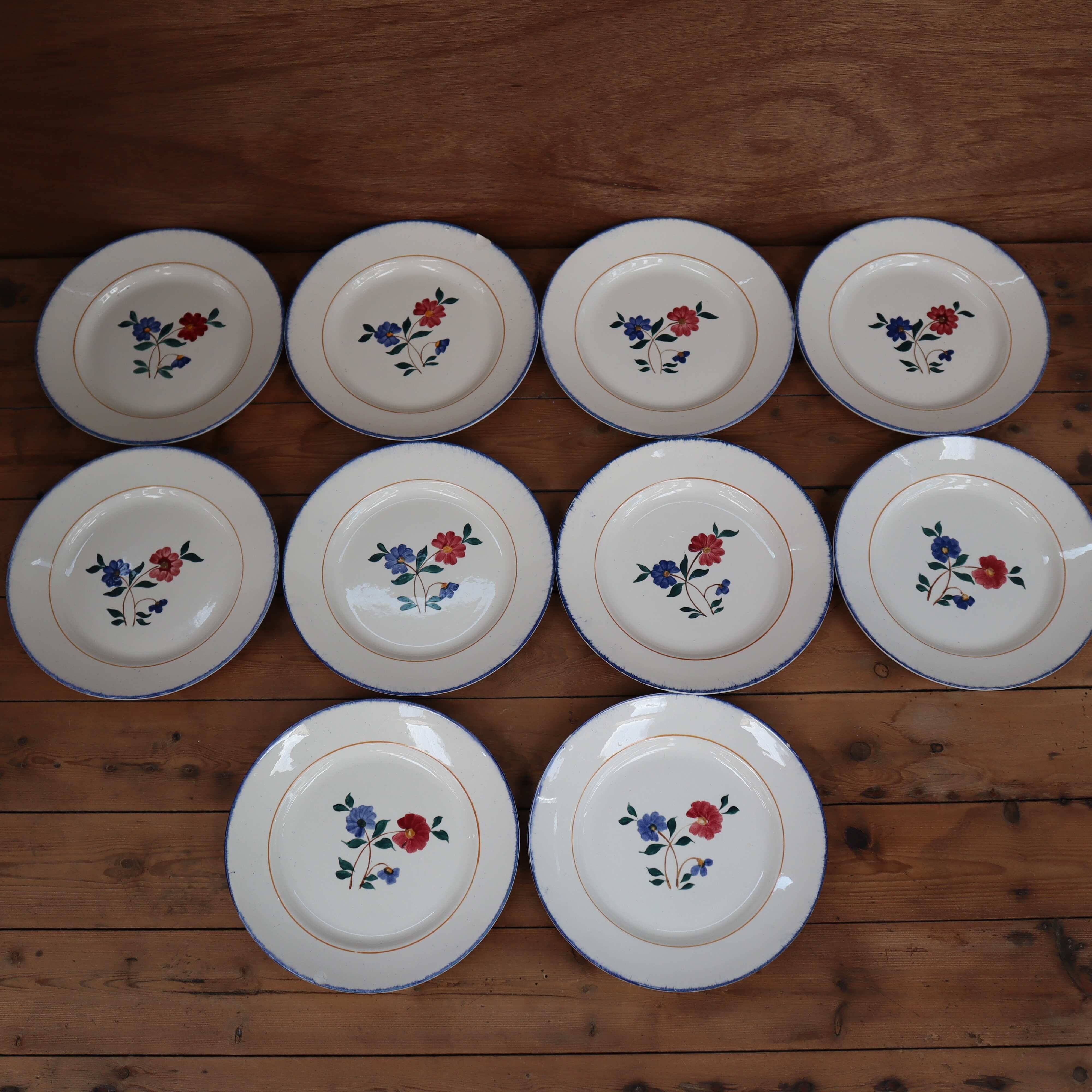 10 old Saint-Amand semi-deep plates, "Nelly" model