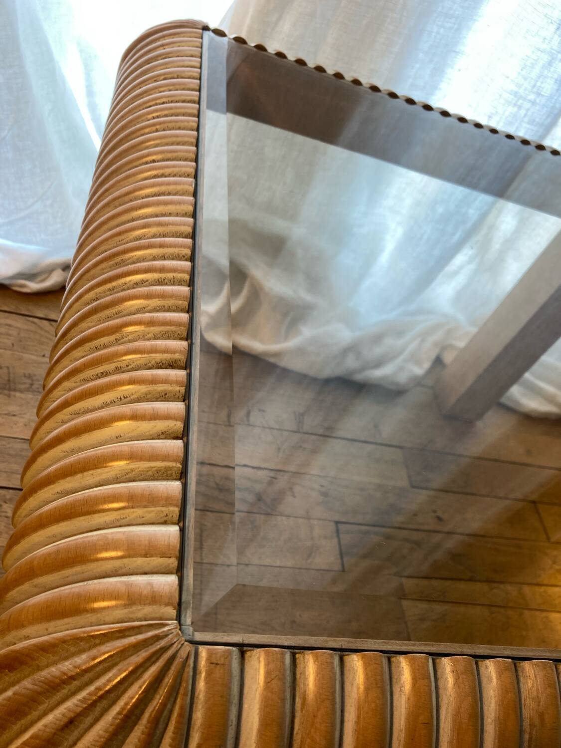 Vintage 80s limewashed gadroon coffee table