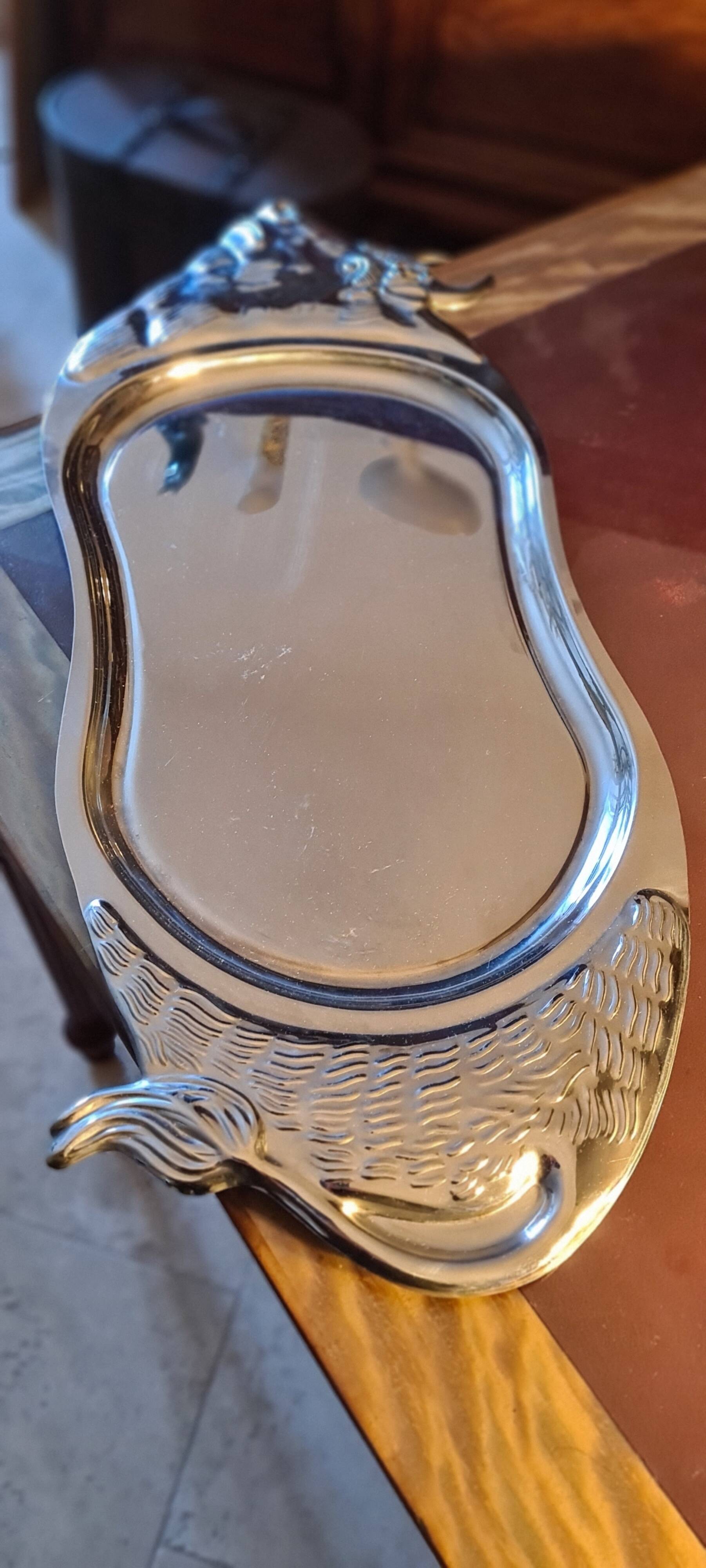 Large stainless steel serving dish