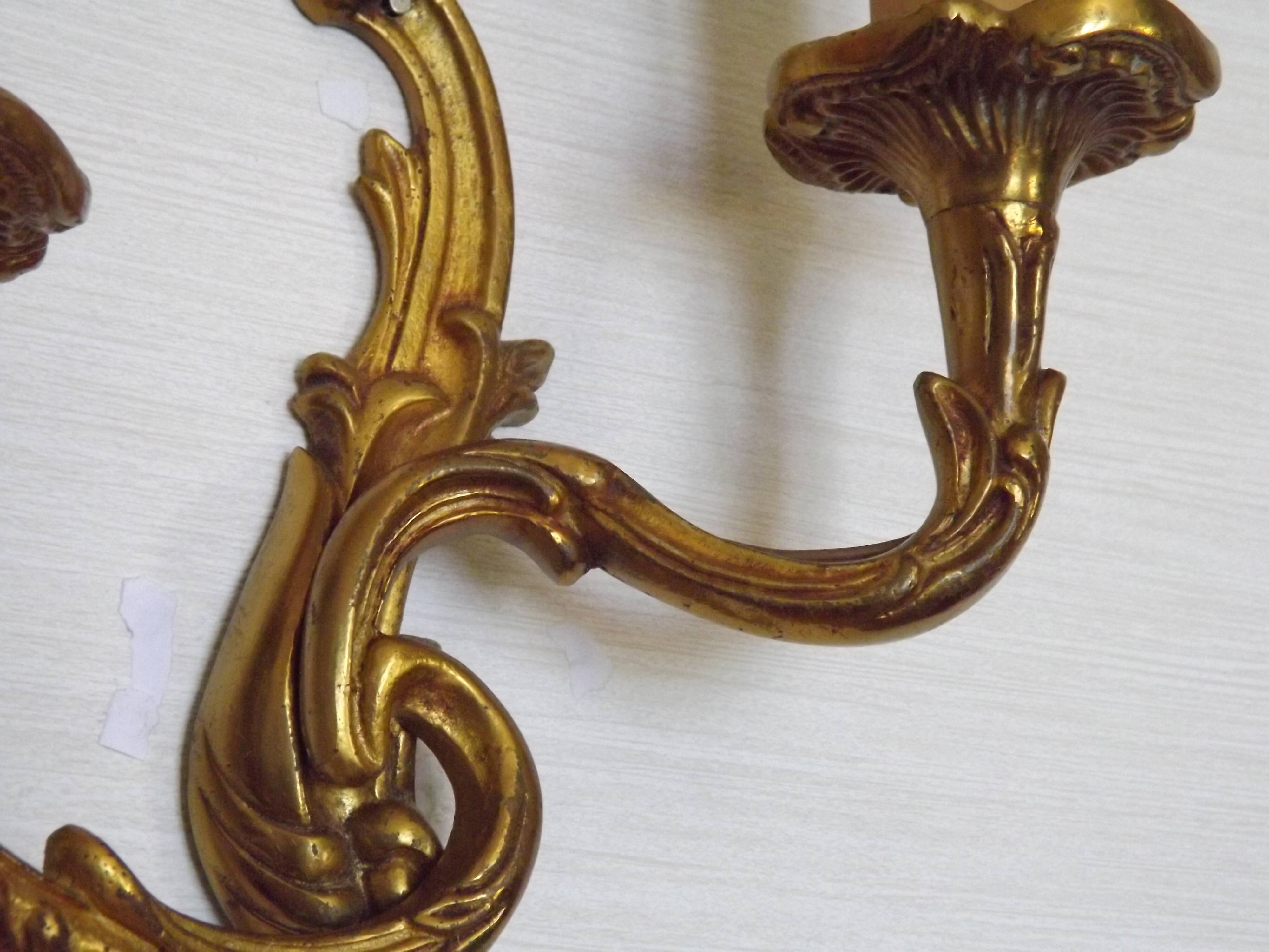 Pair of Elegant French Bronze Opposite Acanthus Leaf Double Wall Sconces