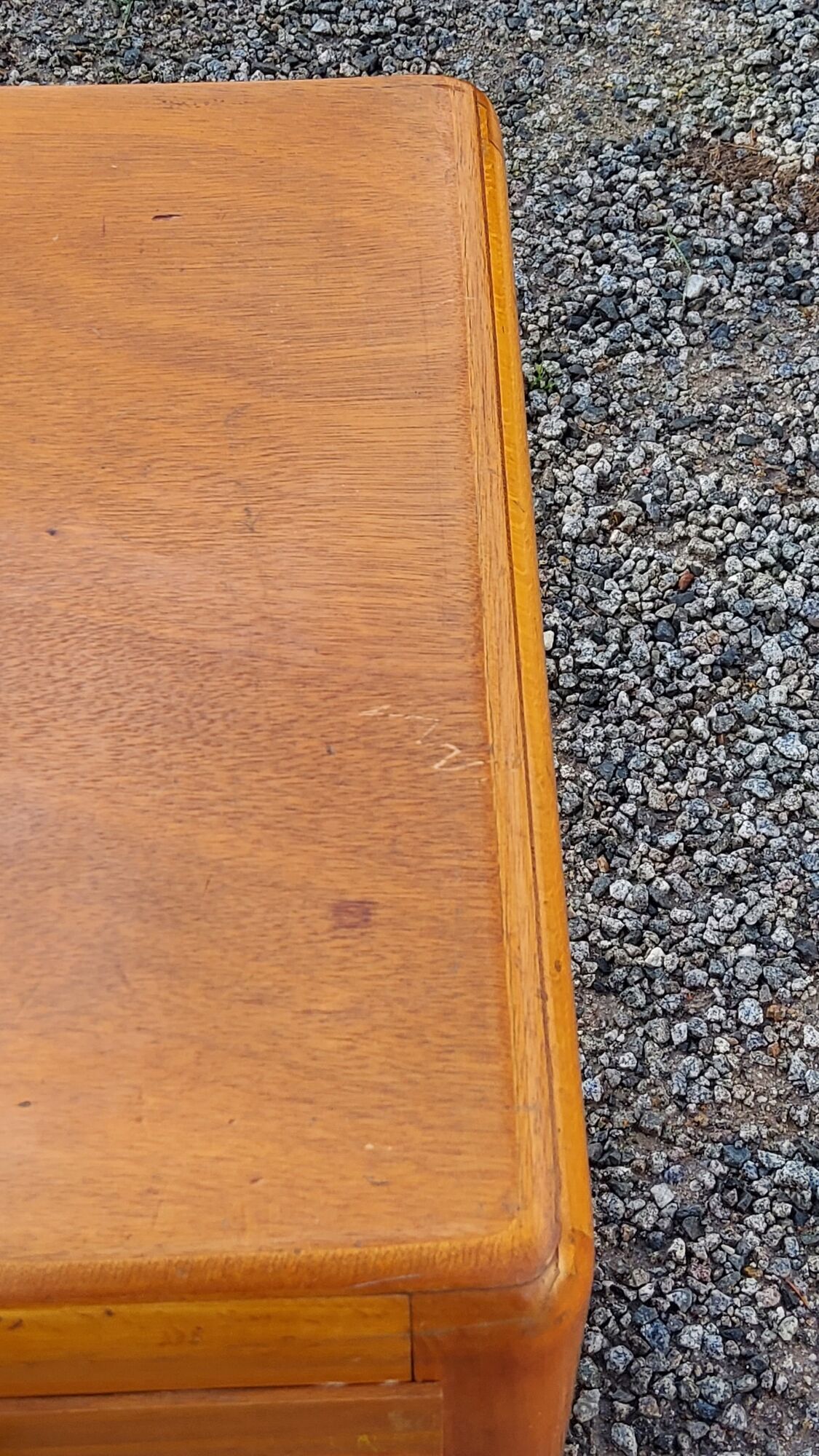 Vintage chest of drawers from the 50s in blond and gold beech 3 drawers feet compass