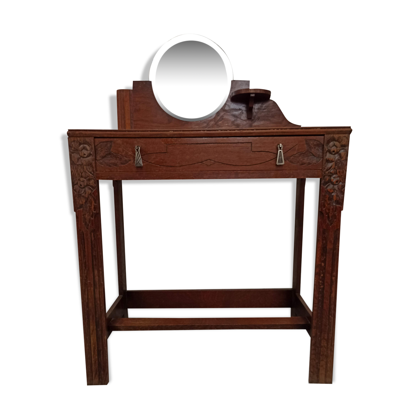 Art deco wooden dressing table oak round mirror
