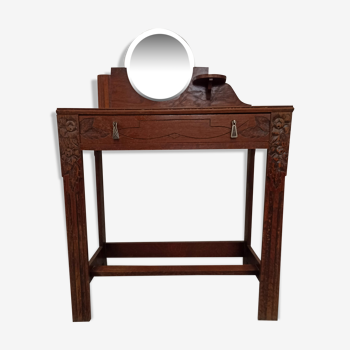 Art deco wooden dressing table oak round mirror