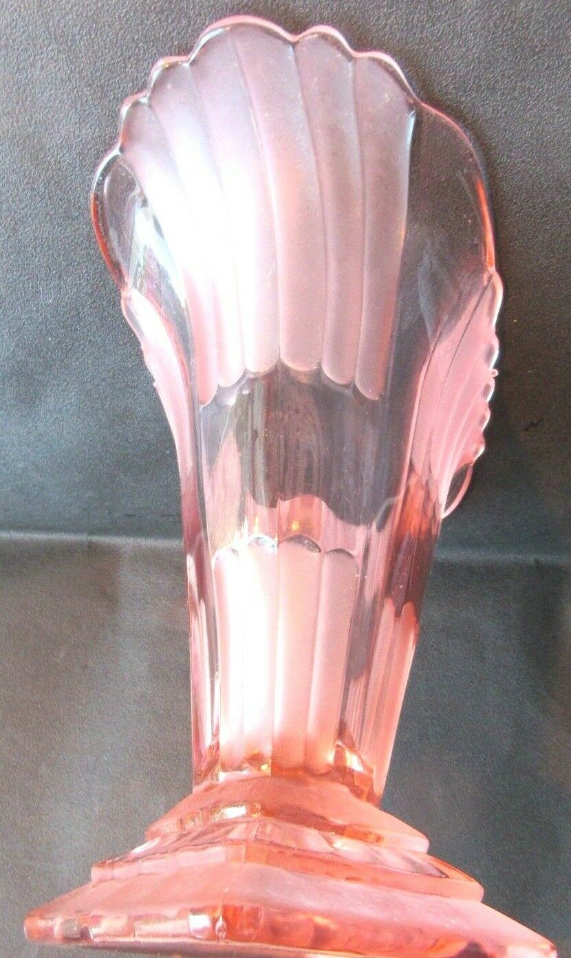 Large fan vase, glass, bright pink and frosted, Art Deco