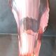Large fan vase, glass, bright pink and frosted, Art Deco