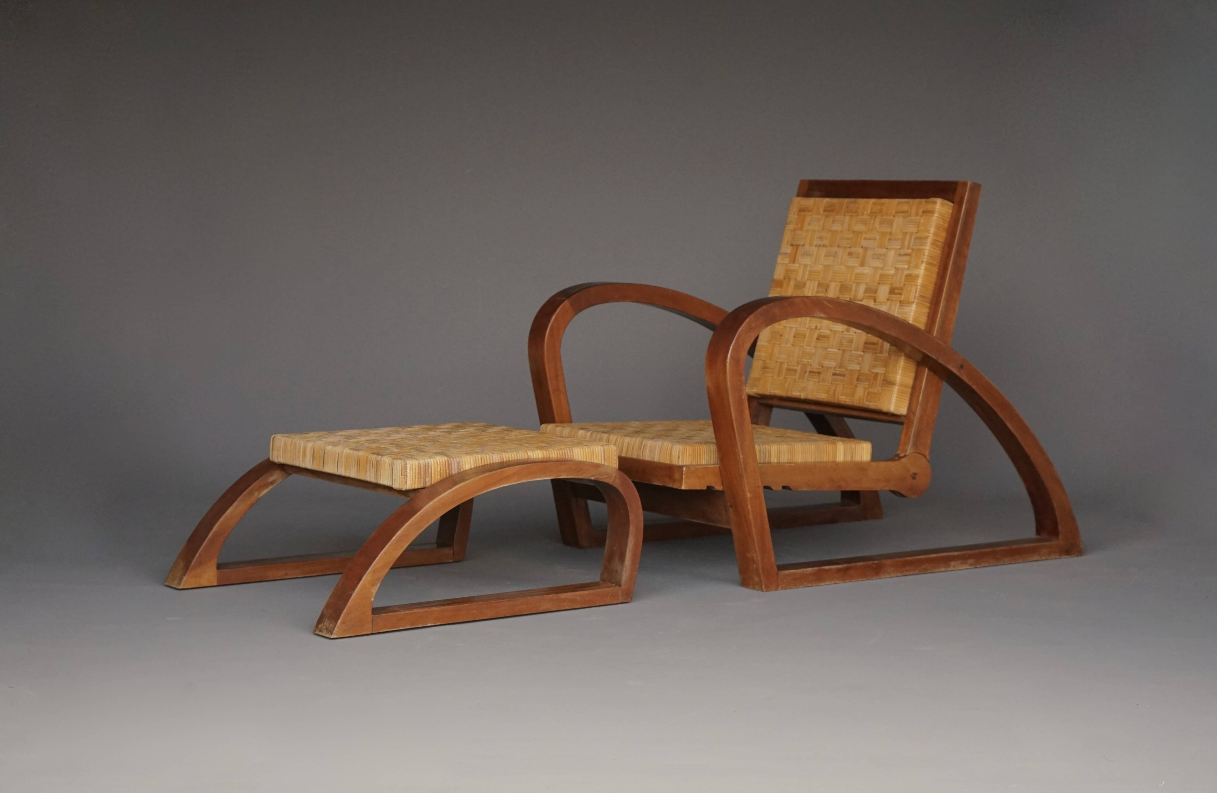 Vintage Lounge Chair and Ottoman by Francis Jourdain, 1920s
