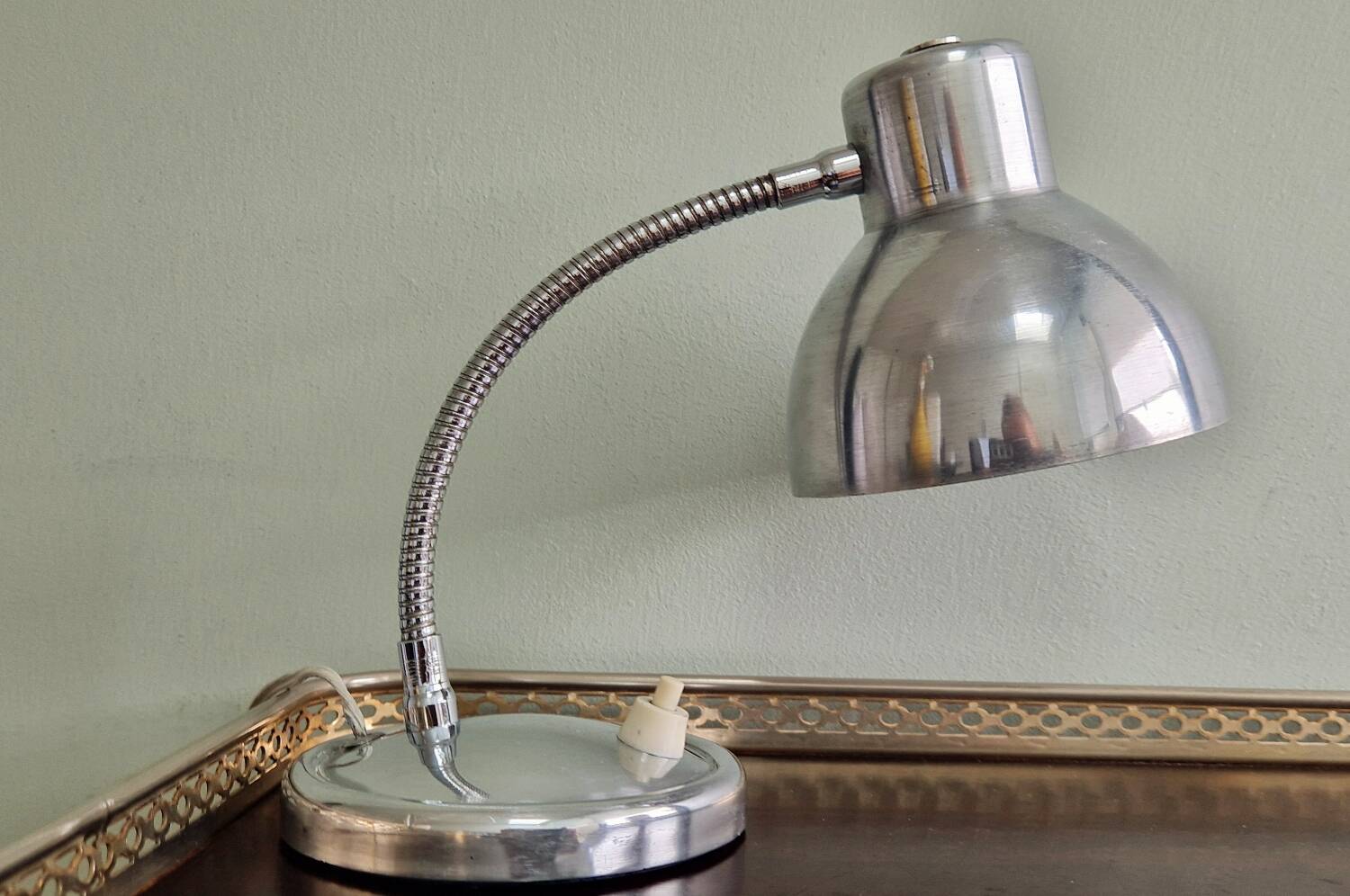 Polished aluminum desk lamp from the 1950s