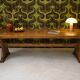 Large vintage table in solid pine, rustic brutalist, 70"