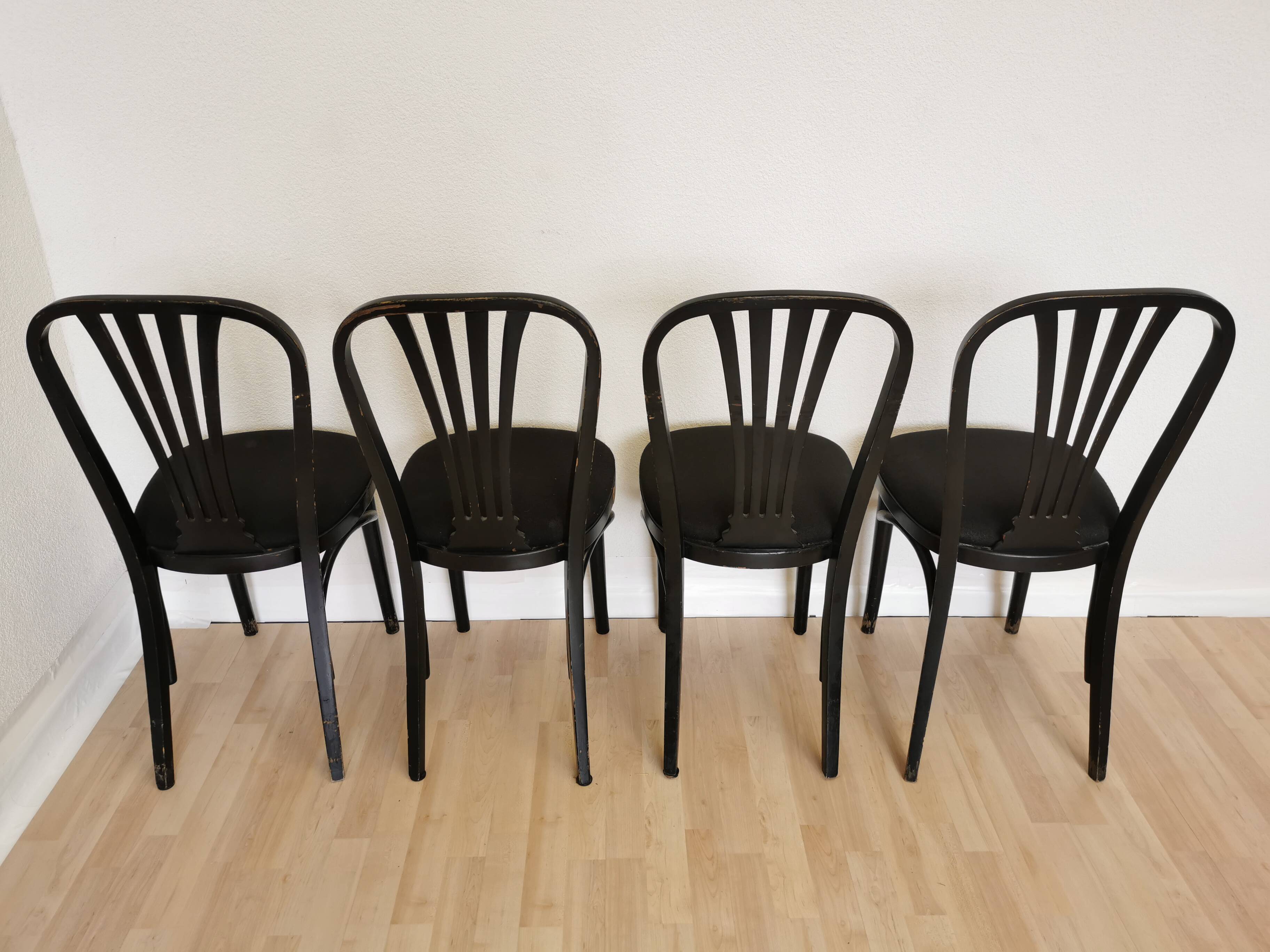 Set of 4 Vintage Black Wooden Dining Chairs: STOL Kamnik, 70s, Yugoslavia