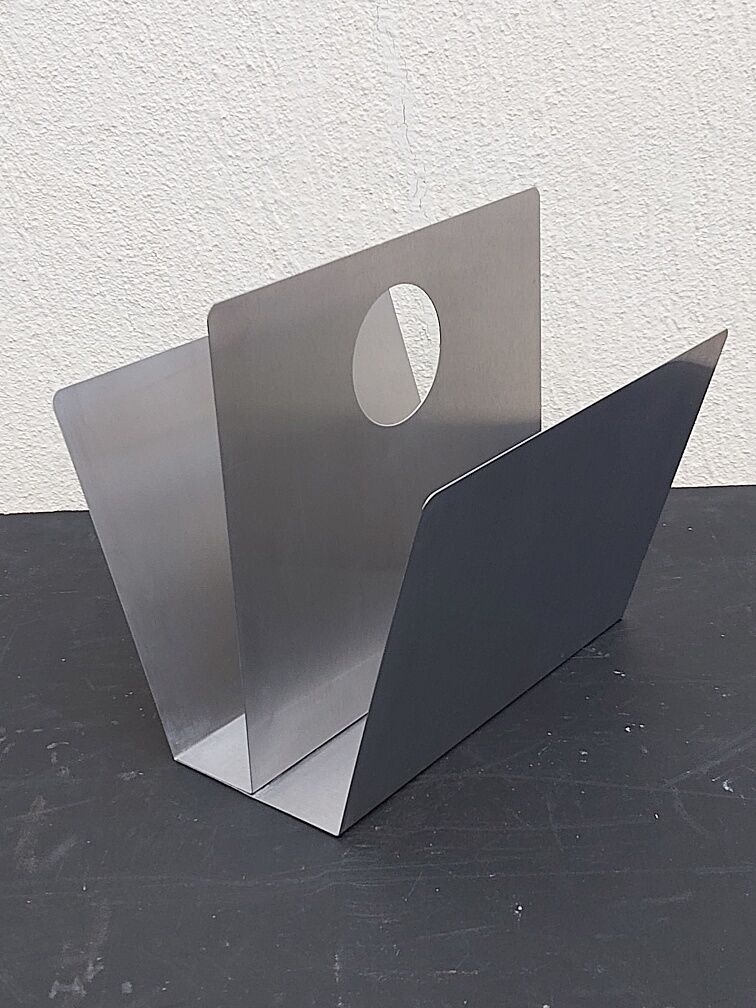 70s brushed steel magazine rack