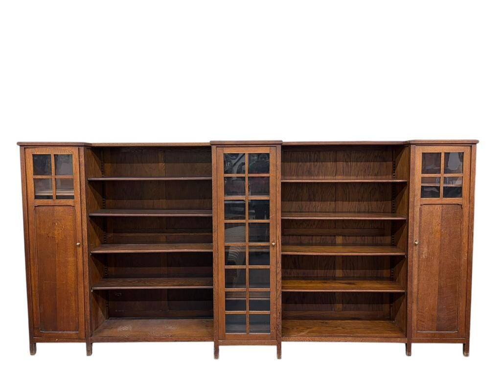 XL vintage wall unit in wood / bookshelf / cabinet (3.4m!)