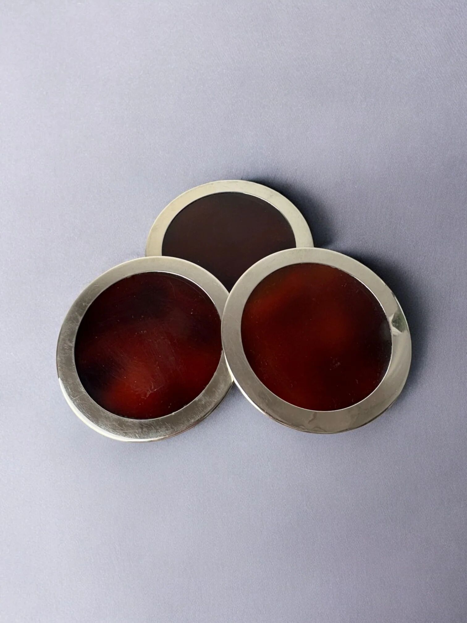 Faux tortoise shell Dior style bottle coasters, set of 3, Italy, 1970s