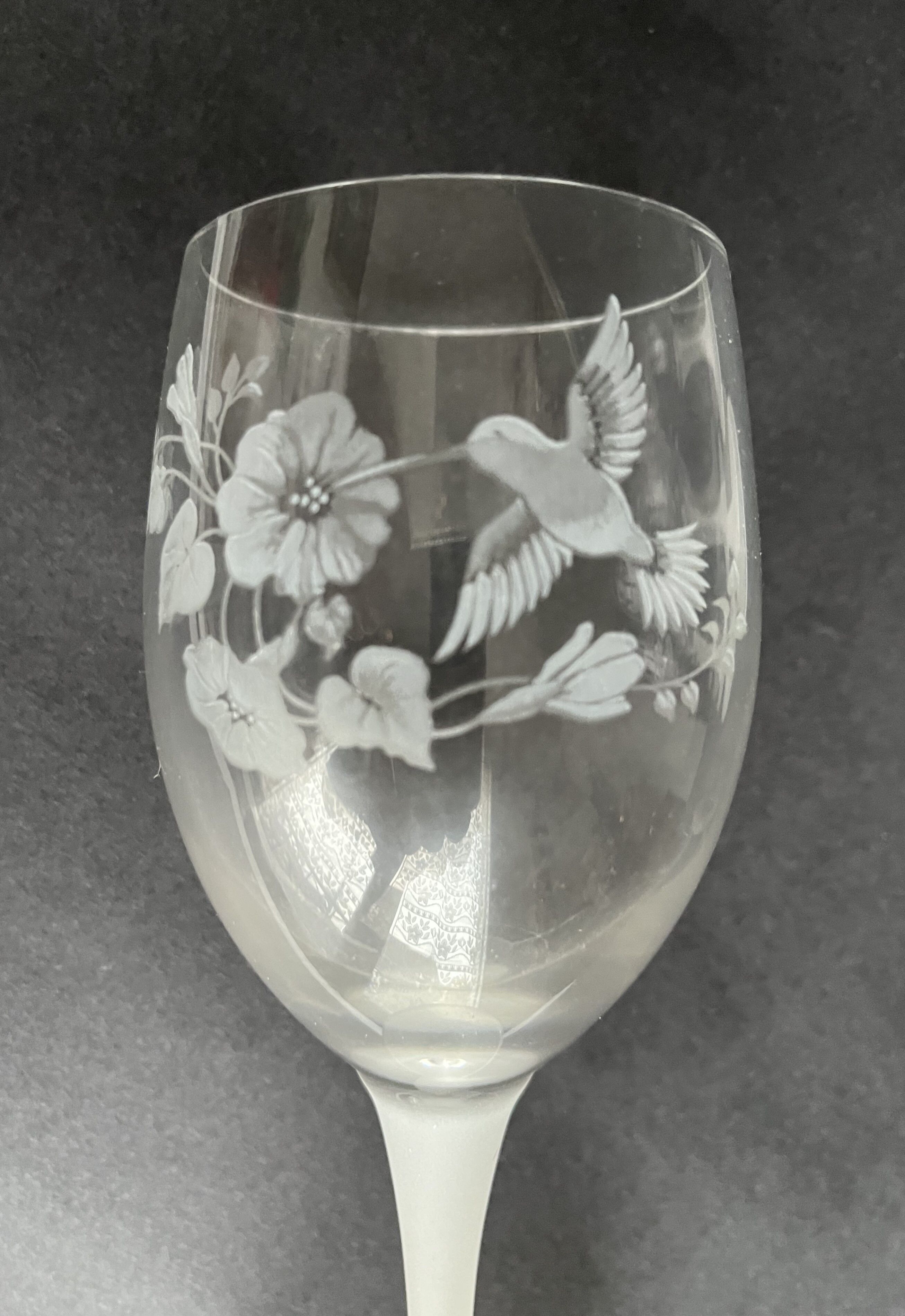 6 engraved crystal wine glasses