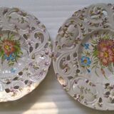 Boch & freres (b&f) plates openwork cracked ceramic vintage floral pattern