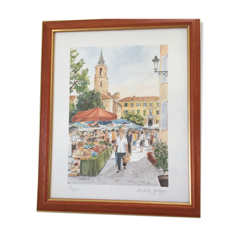 Framed watercolor by Michèle Gallego - Fréjus