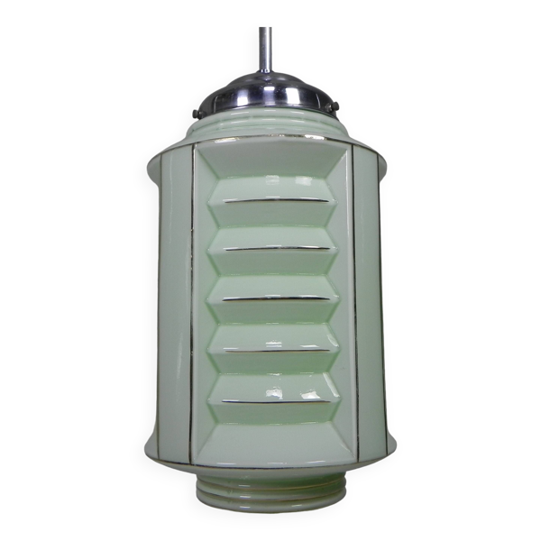 Art Deco pendant lamp with glass lantern shade, 1930s