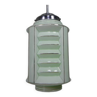 Art Deco pendant lamp with glass lantern shade, 1930s
