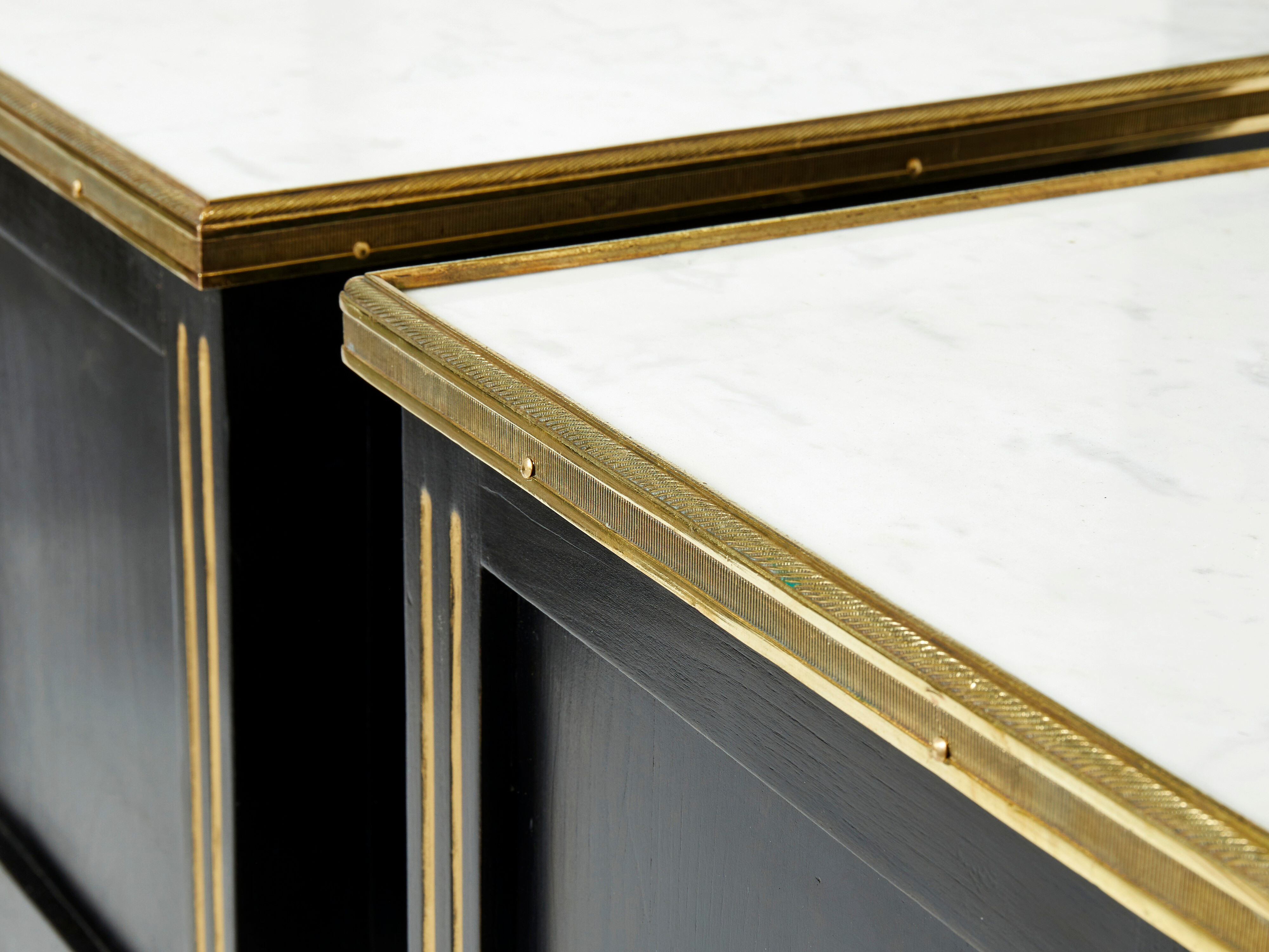 Pair of bedside tables brass brass marble House Jansen 1950