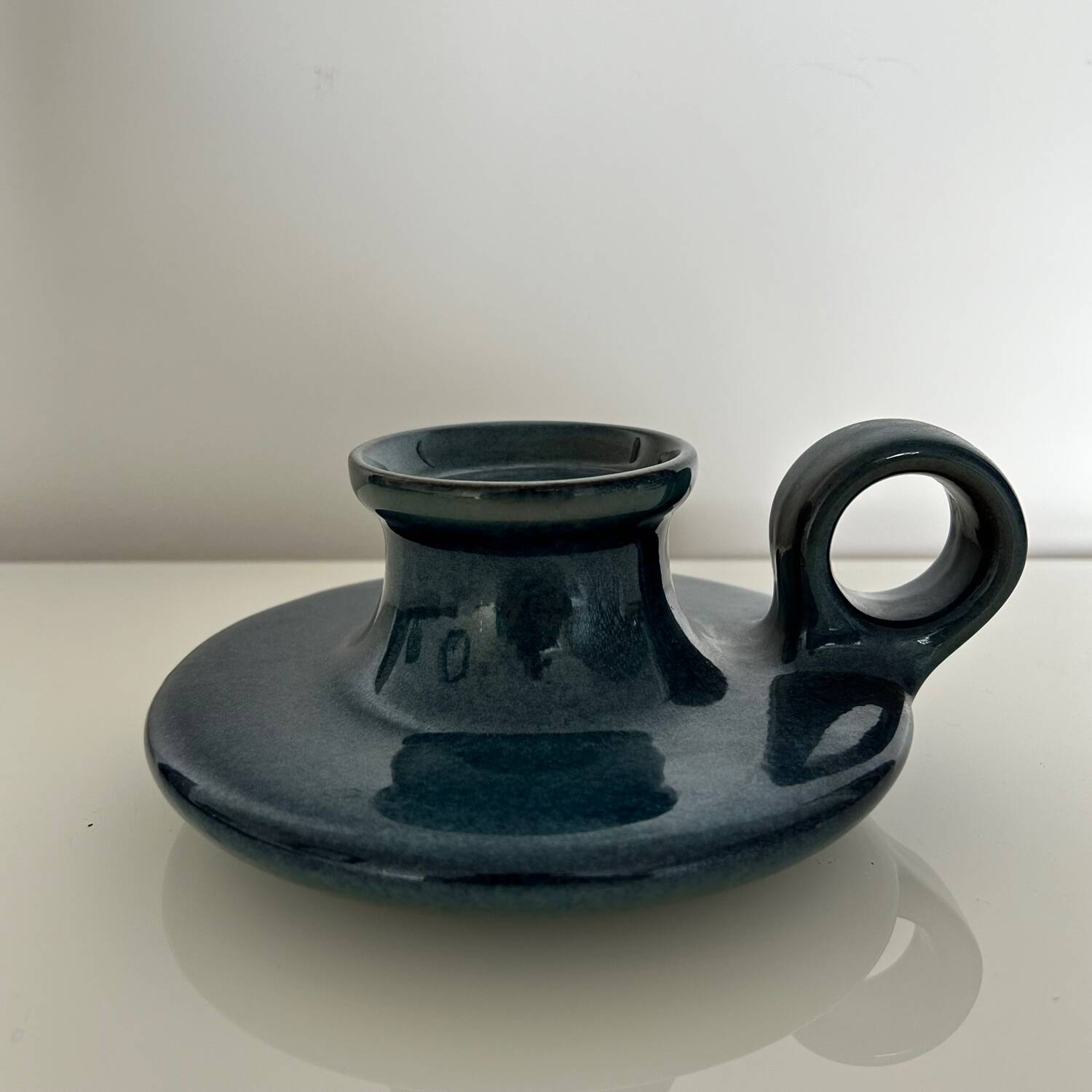 XL blue stoneware candlestick