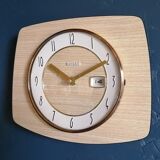 Vintage clock formica silent rectangular wall clock "bayard beige wood"