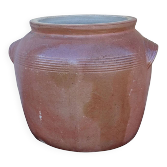 Pot ancien français en grès à glaçure brune