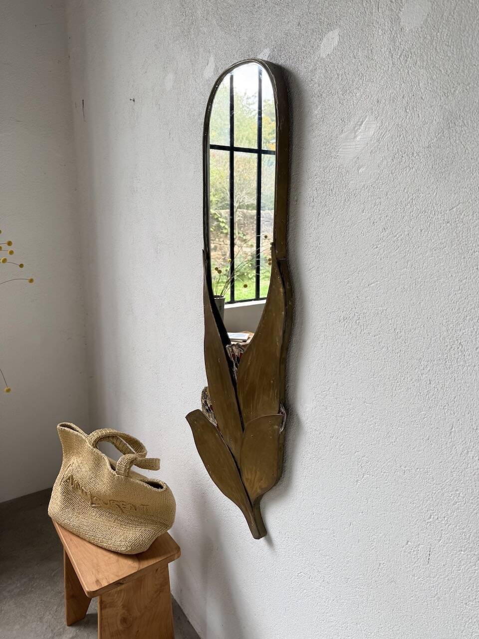 Brass flower oval mirror 1960
