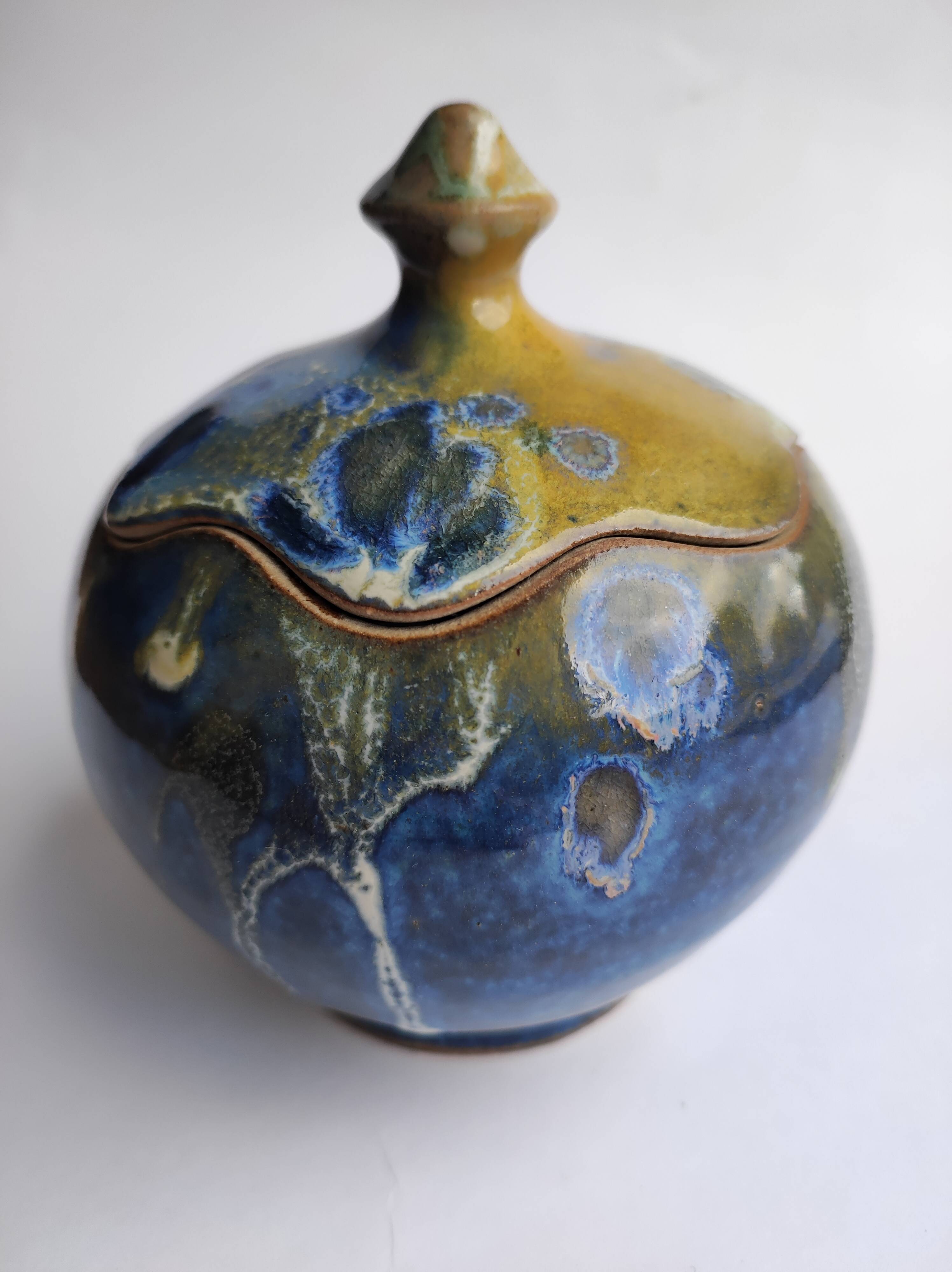 Stoneware candy box Nault pottery