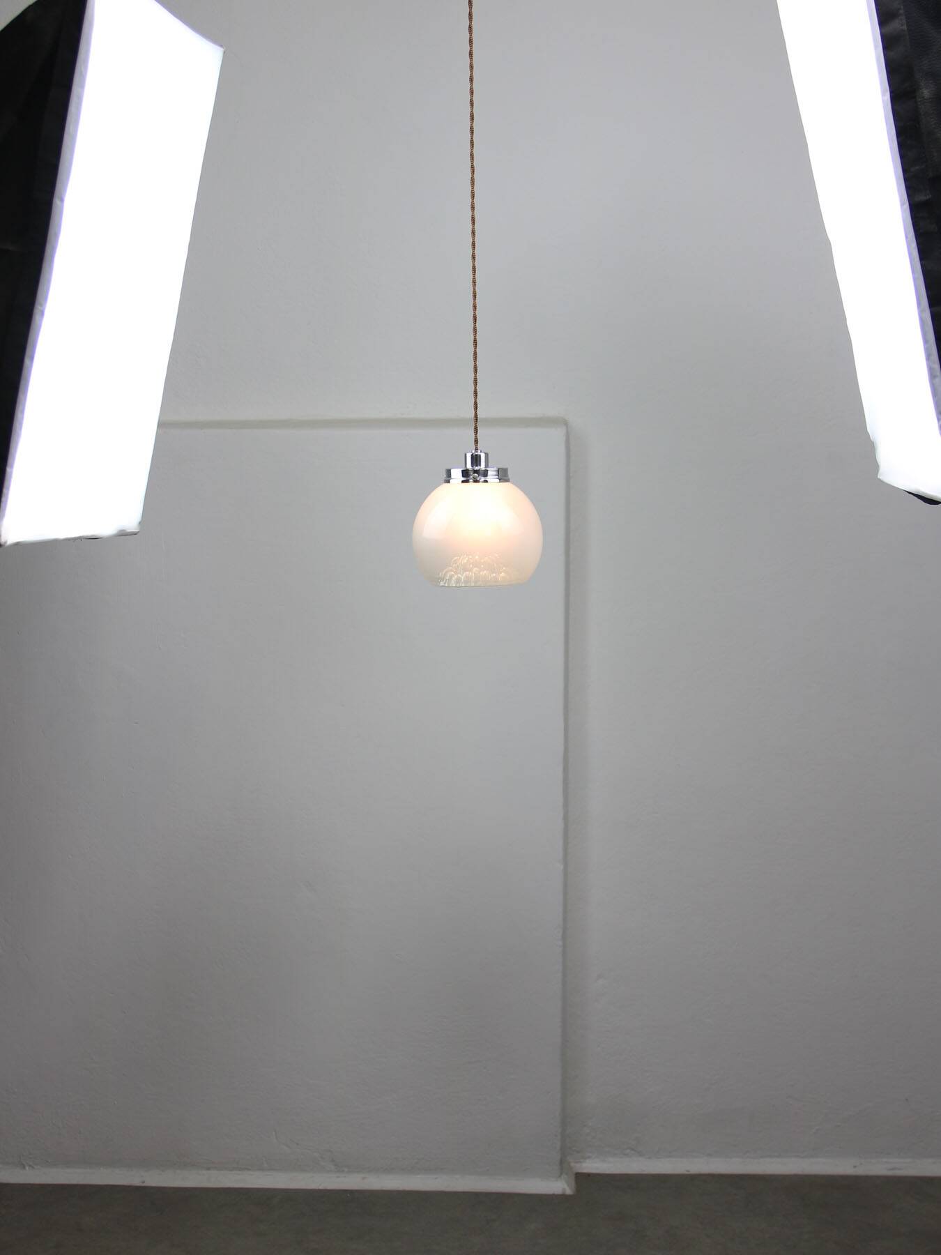 Mid-Century Italian Chrome and Murano Glass Pendant Lamp